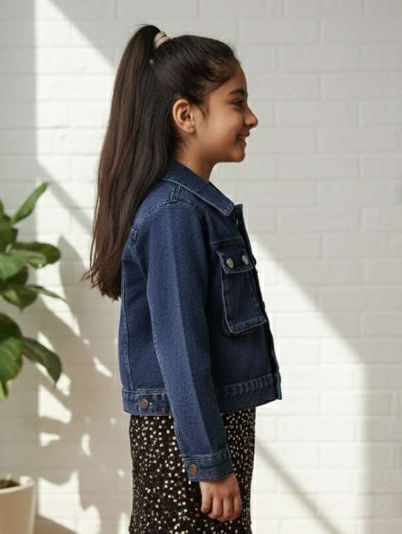 girls collared long sleeve denim jacket - 22335690 -  Standard Image - 3