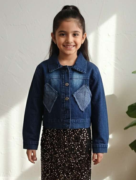 girls collared long sleeve denim jacket