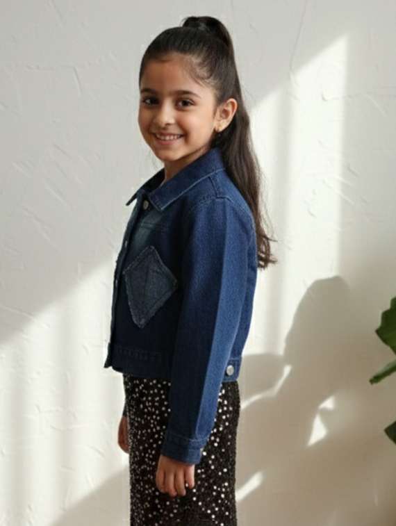 girls collared long sleeve denim jacket - 22335692 -  Standard Image - 3