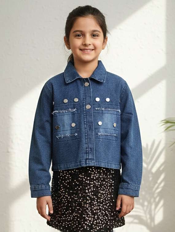 girls collared long sleeve denim jacket