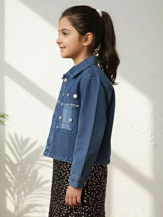 girls collared long sleeve denim jacket - 22335693 -  Standard Image - 3