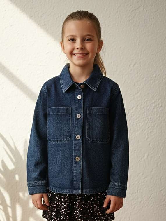 girls collared long sleeve denim jacket