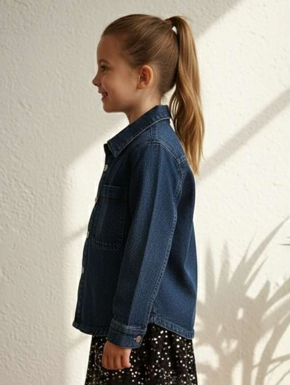 girls collared long sleeve denim jacket - 22335694 -  Standard Image - 3