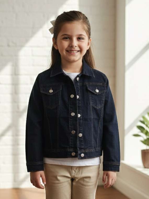 girls collared long sleeve denim jacket
