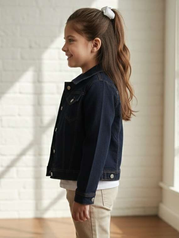 girls collared long sleeve denim jacket - 22335696 -  Standard Image - 3