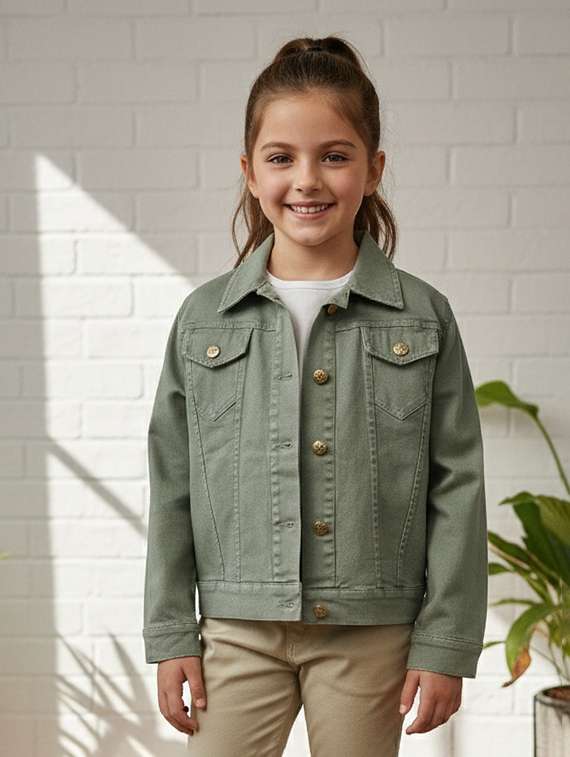 girls collared long sleeve denim jacket