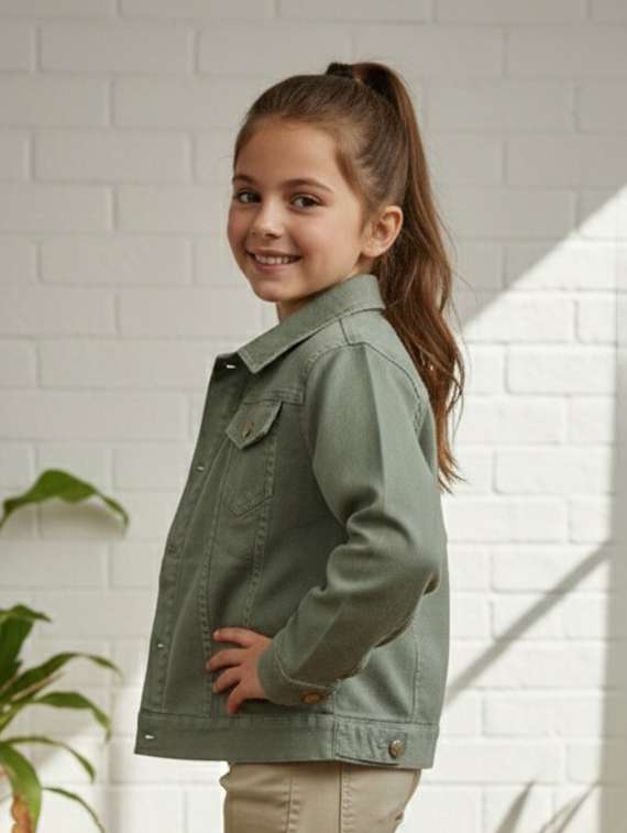 girls collared long sleeve denim jacket - 22335697 -  Standard Image - 3