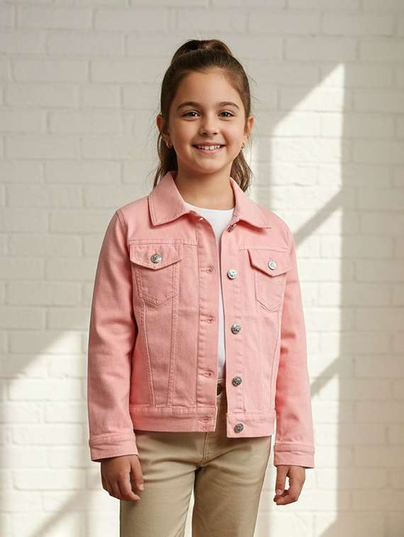 girls collared long sleeve denim jacket