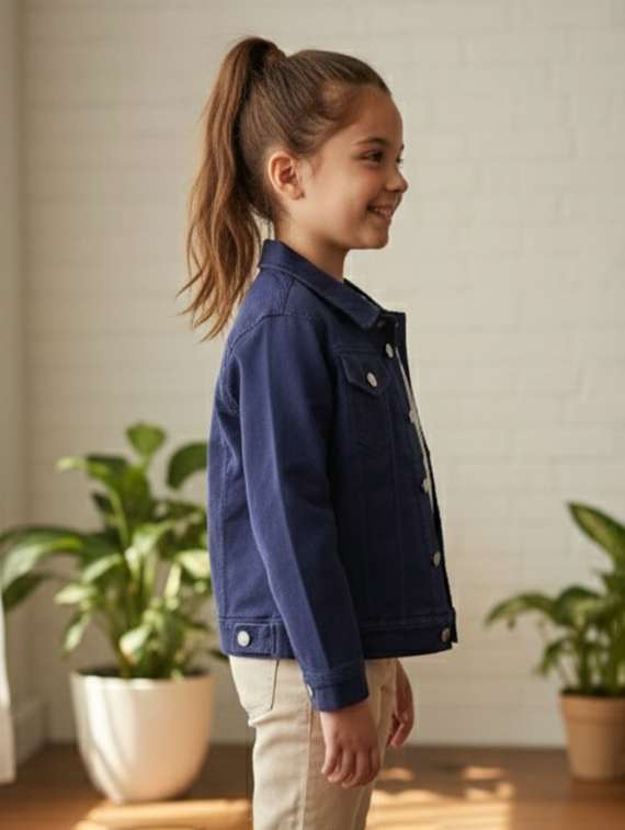 girls collared long sleeve denim jacket - 22335699 -  Standard Image - 3