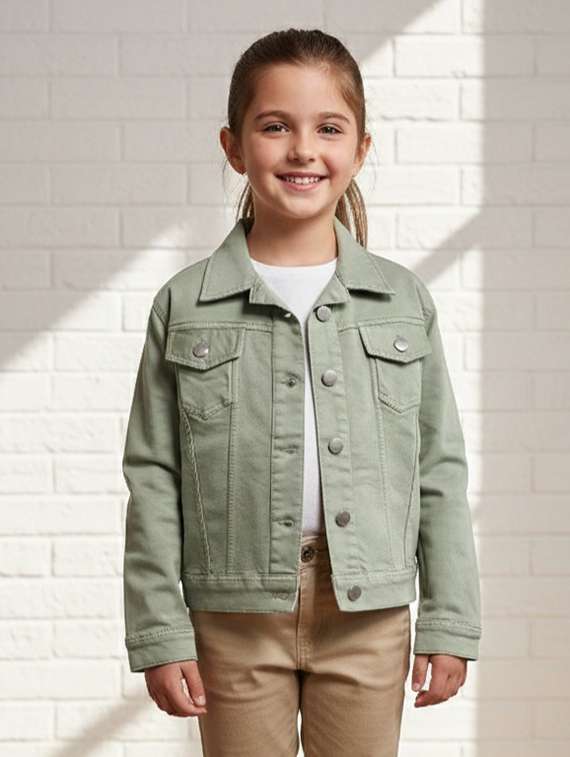 girls collared long sleeve denim jacket