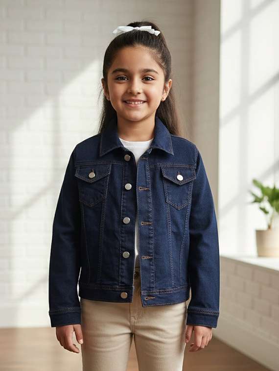 girls collared long sleeve denim jacket