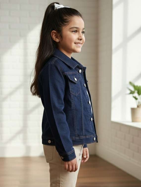 girls collared long sleeve denim jacket - 22335702 -  Standard Image - 3