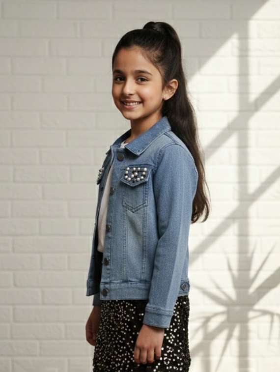 girls collared long sleeve denim jacket - 22335703 -  Standard Image - 3