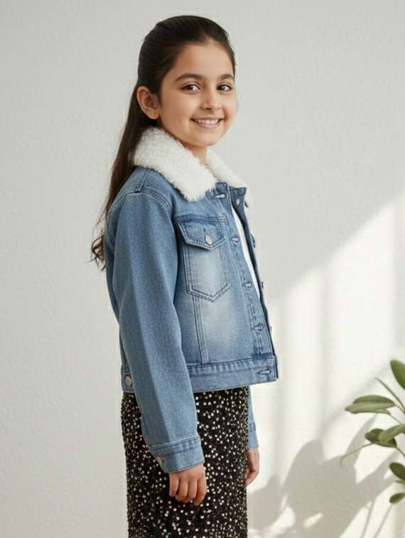 girls collared long sleeve denim jacket - 22335704 -  Standard Image - 3
