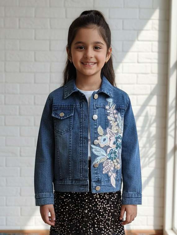 girls collared long sleeve denim jacket