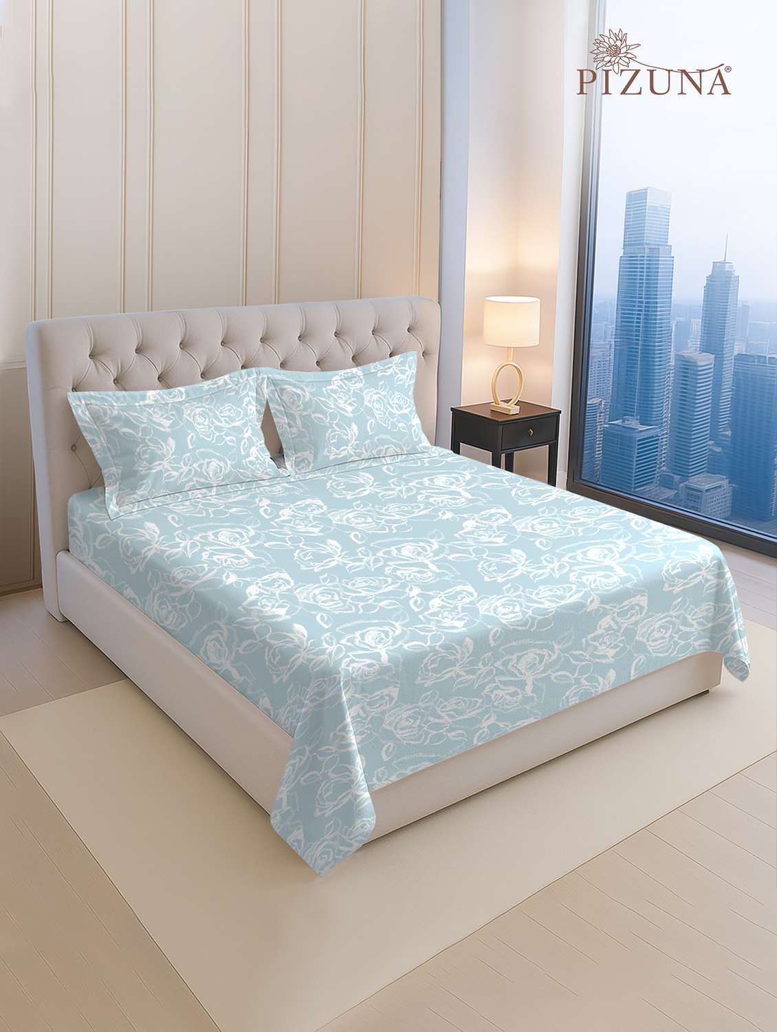 pizuna cotton 400 tc printed bedsheet superking with 2 pillow covers