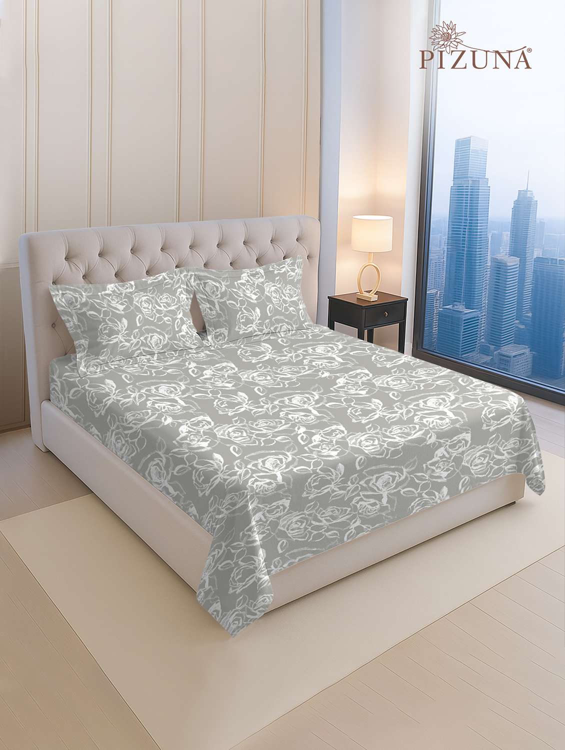 pizuna cotton 400 tc printed bedsheet superking with 2 pillow covers