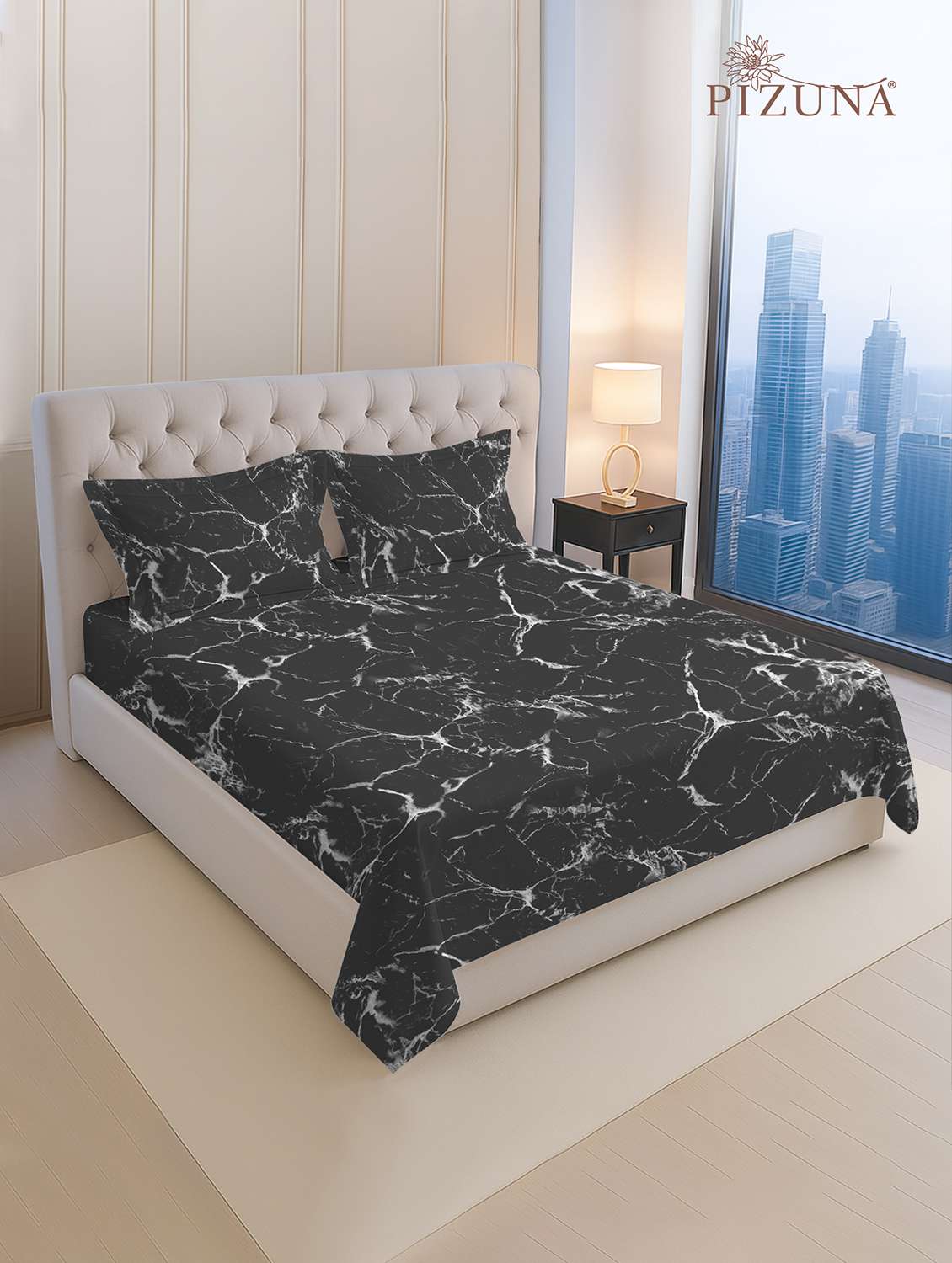 pizuna cotton 400 tc printed bedsheet superking with 2 pillow covers