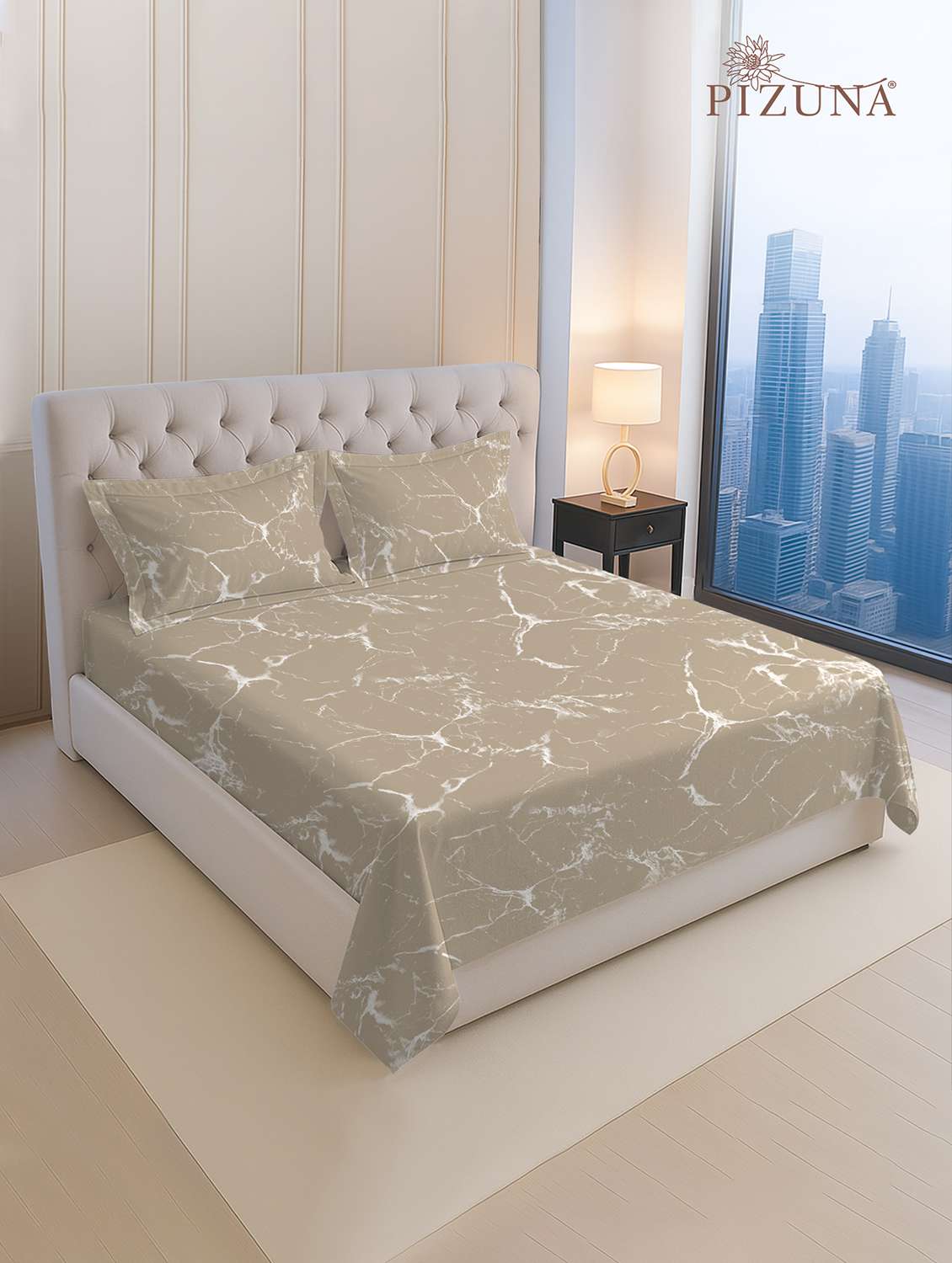 pizuna cotton 400 tc printed bedsheet superking with 2 pillow covers
