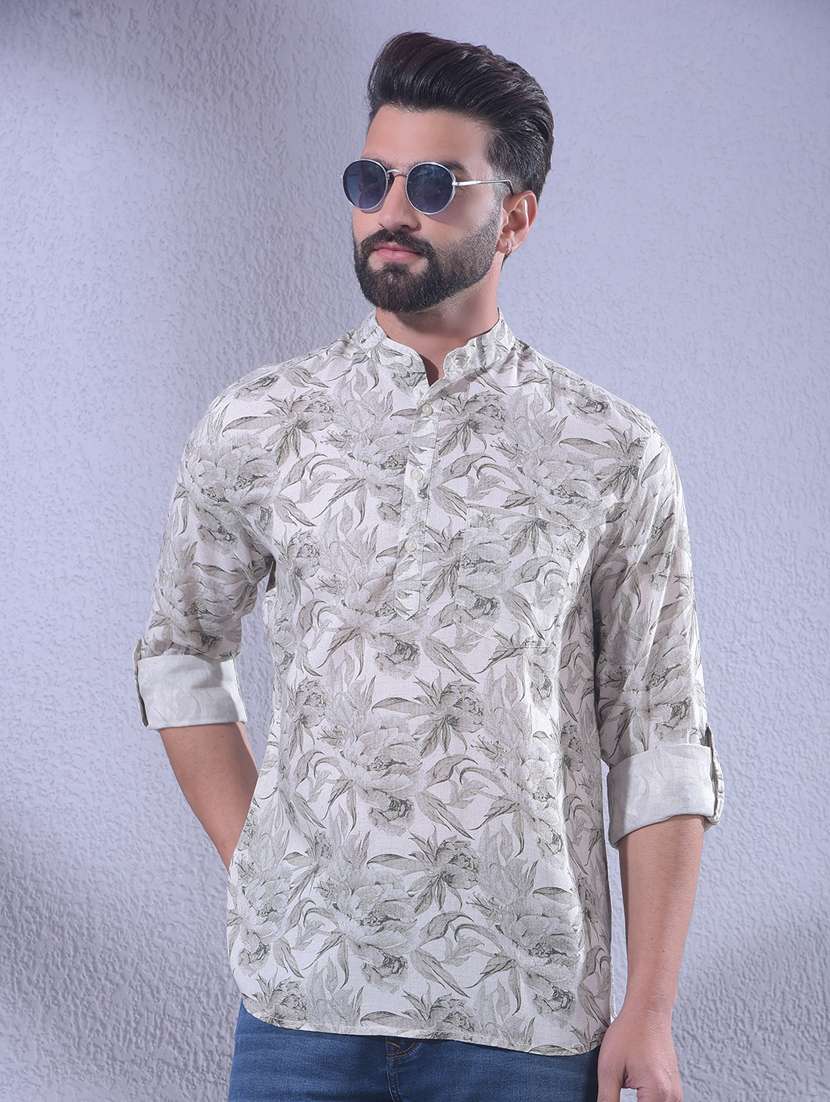 men floral mandarin neck short kurta