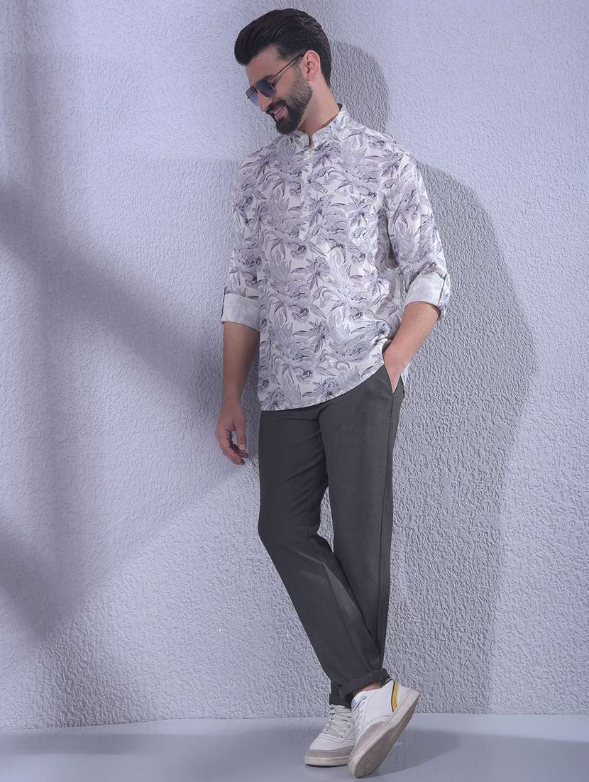 men floral mandarin neck short kurta - 22335716 -  Standard Image - 5