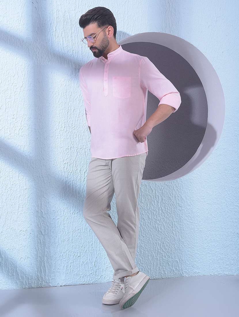 men solid mandarin neck short kurta - 22335719 -  Standard Image - 5