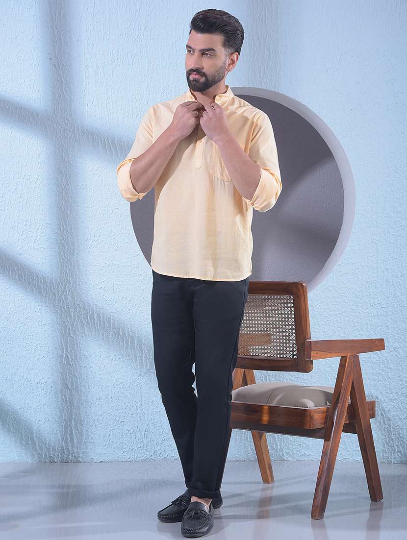 men solid mandarin neck short kurta - 22335720 -  Standard Image - 5