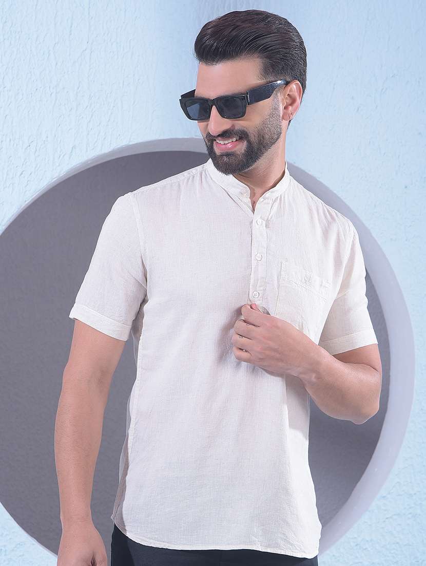 men solid mandarin neck short kurta