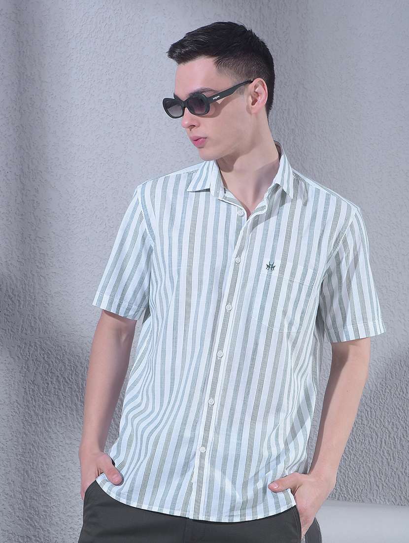 men striped short sleeve regular fit casual shirt