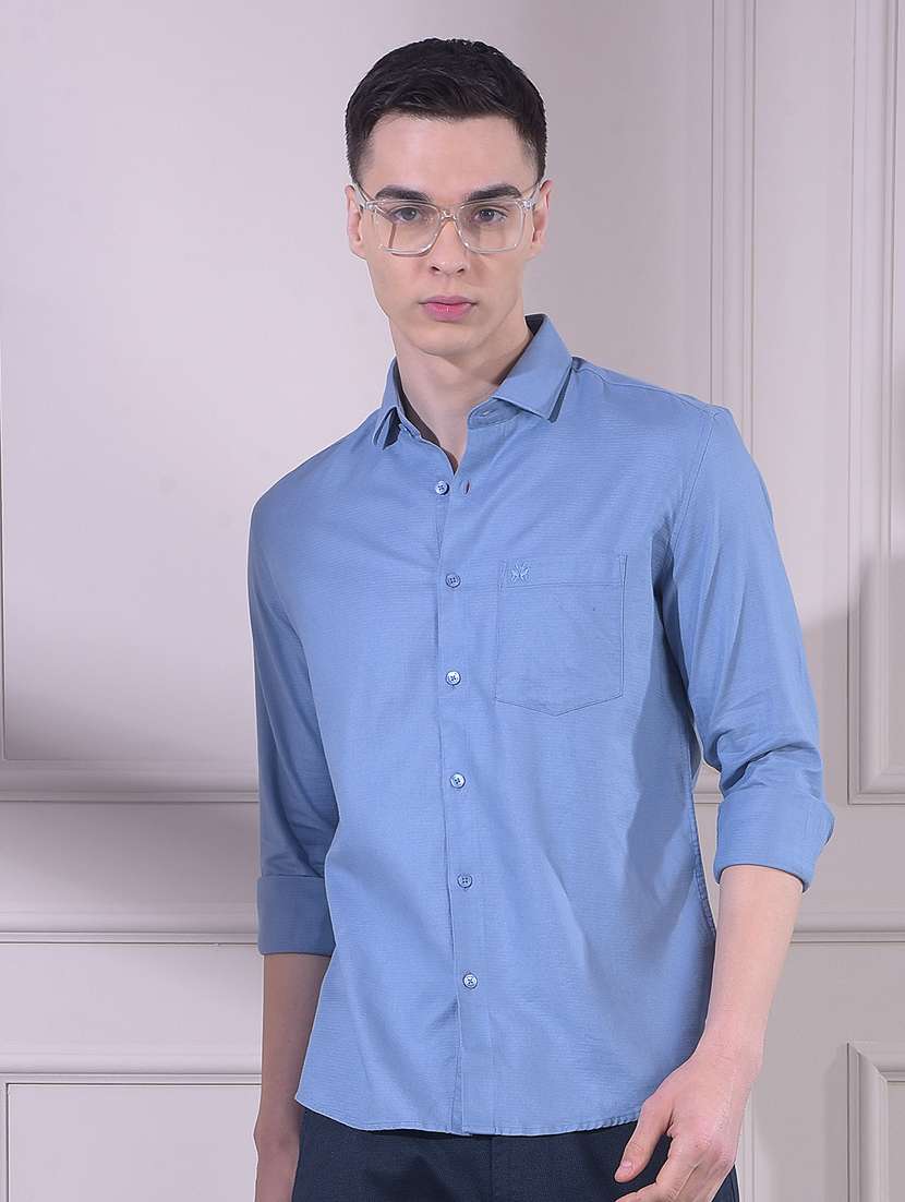 men solid long sleeve slim fit casual shirt