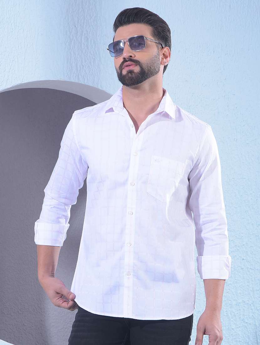 men checkered long sleeve slim fit casual shirt