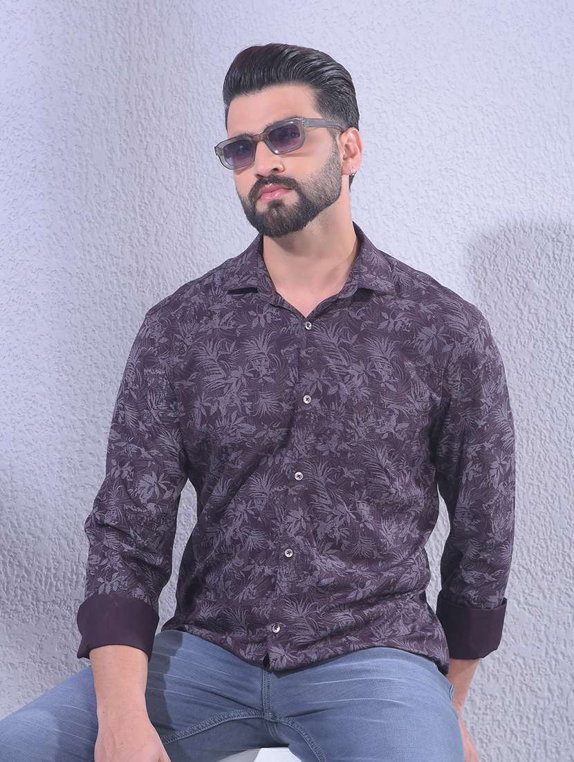 men printed long sleeve slim fit casual shirt
