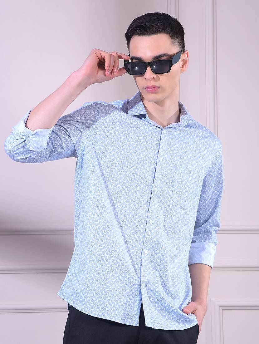 men printed long sleeve slim fit casual shirt