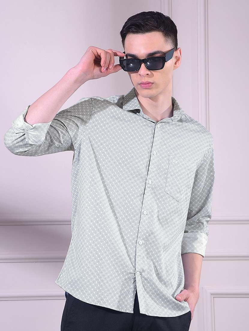 men printed long sleeve slim fit casual shirt