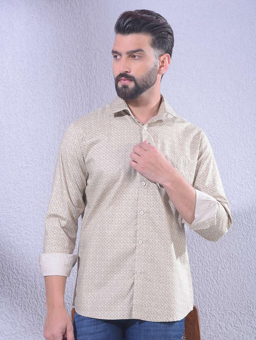 men printed long sleeve slim fit casual shirt
