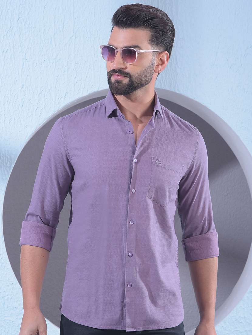 men solid long sleeve slim fit casual shirt