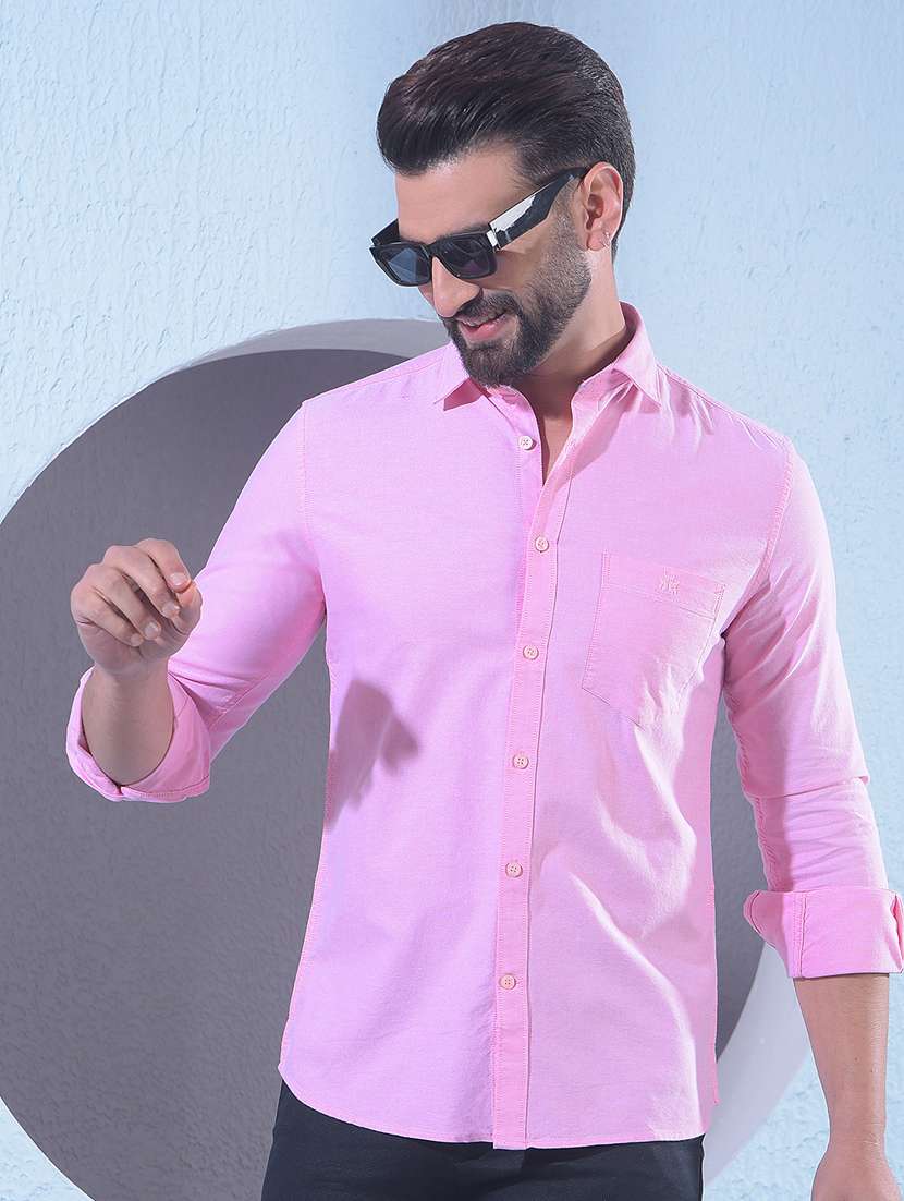 men solid long sleeve slim fit casual shirt