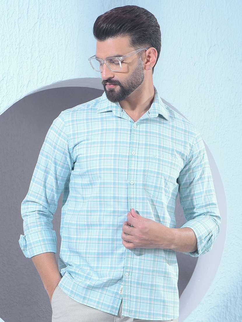 men checkered long sleeve slim fit casual shirt