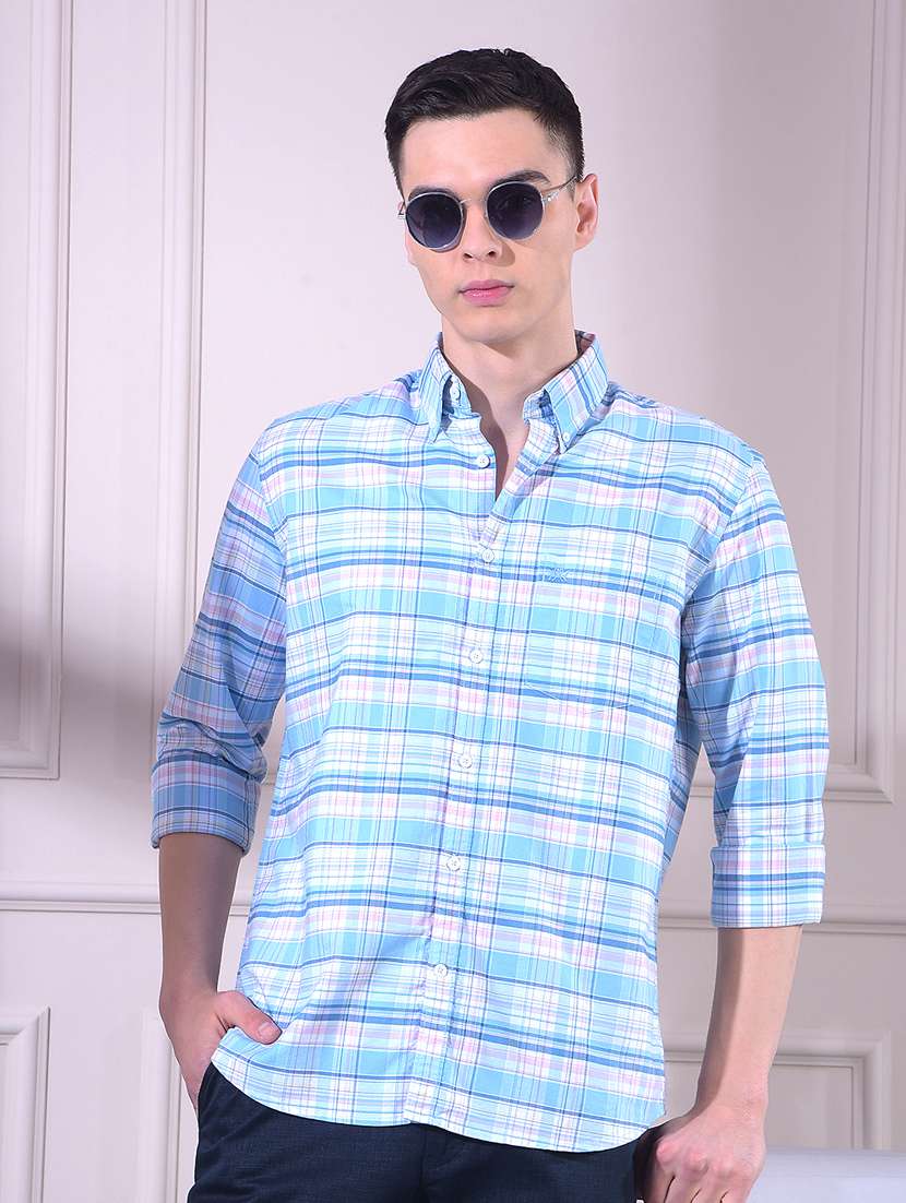men checkered long sleeve slim fit casual shirt
