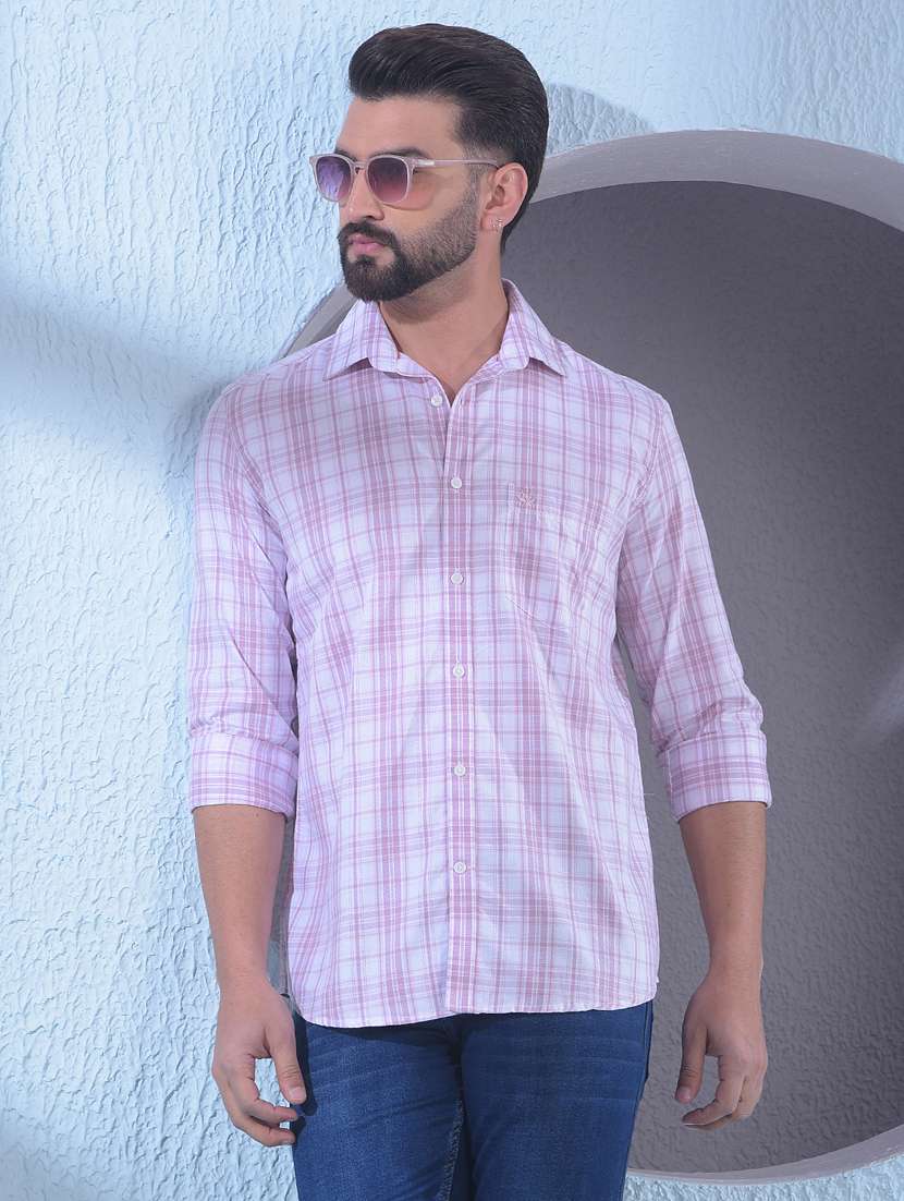 men checkered long sleeve slim fit casual shirt