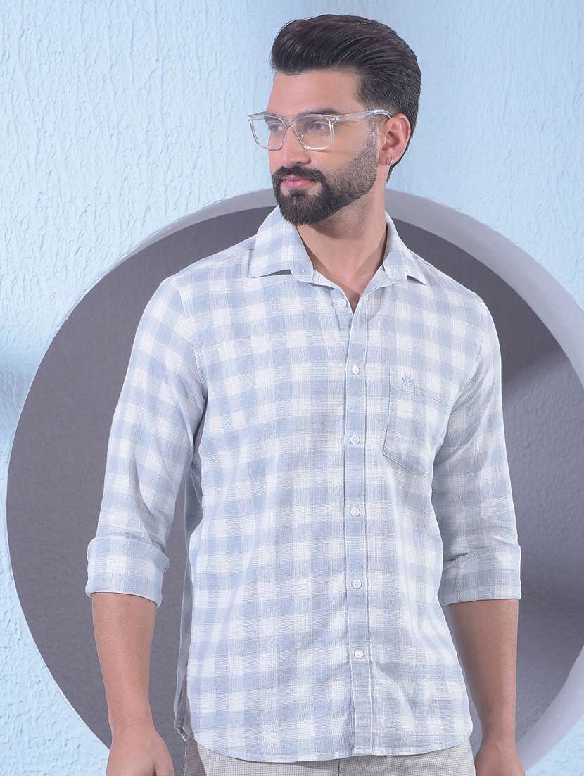 men checkered long sleeve slim fit casual shirt