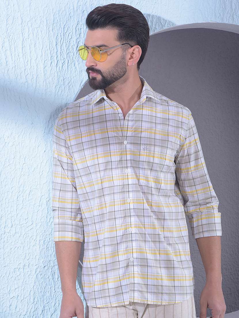 men checkered long sleeve slim fit casual shirt