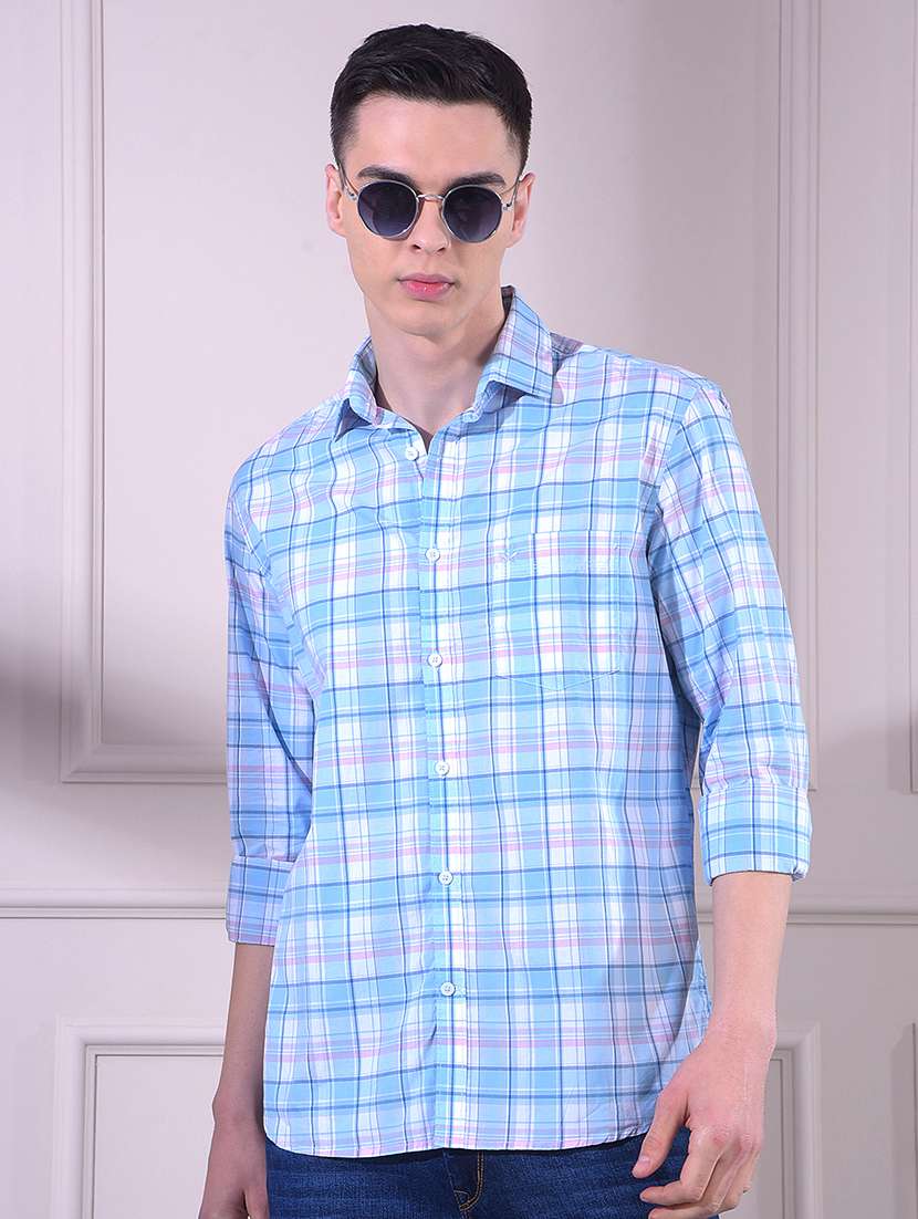 men checkered long sleeve slim fit casual shirt