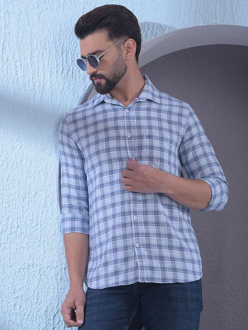 men checkered long sleeve slim fit casual shirt