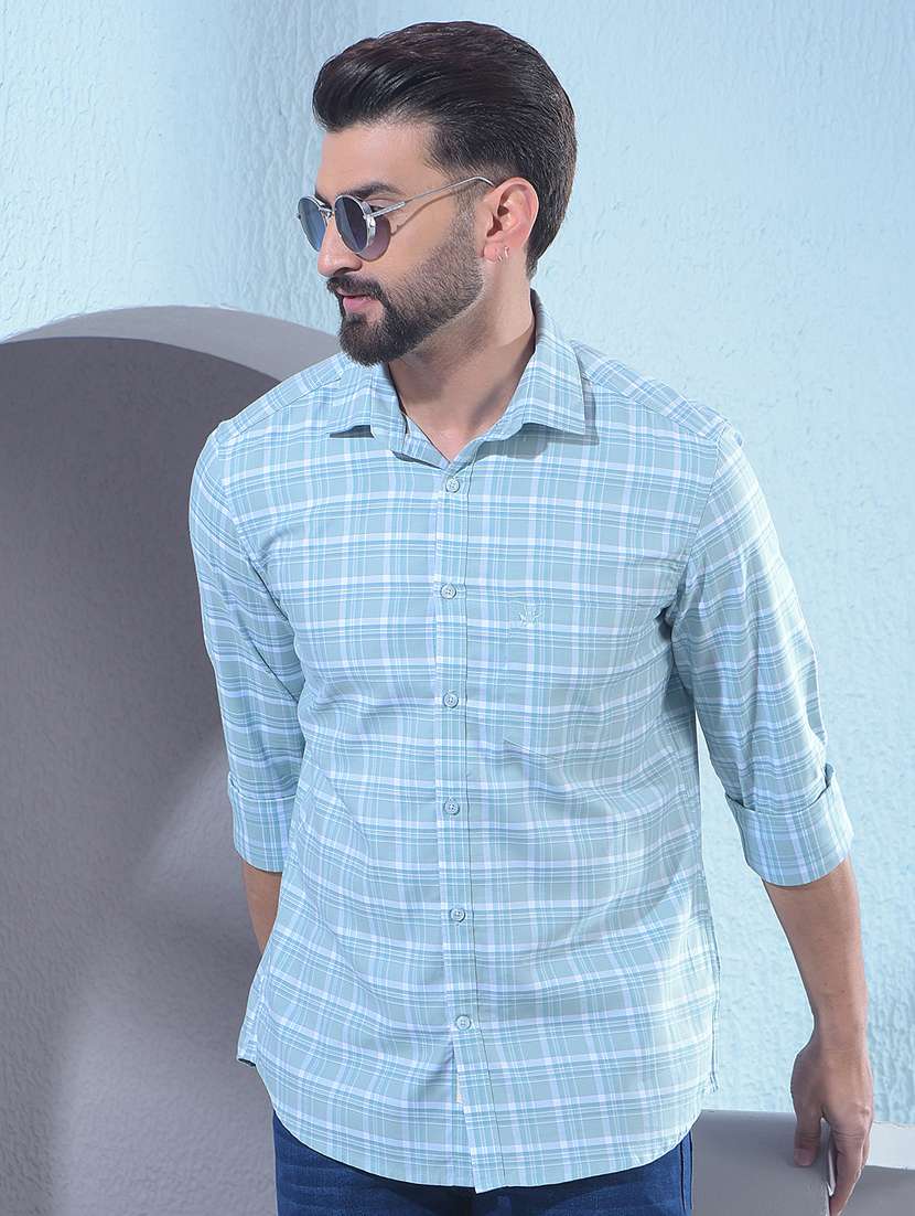 men checkered long sleeve slim fit casual shirt
