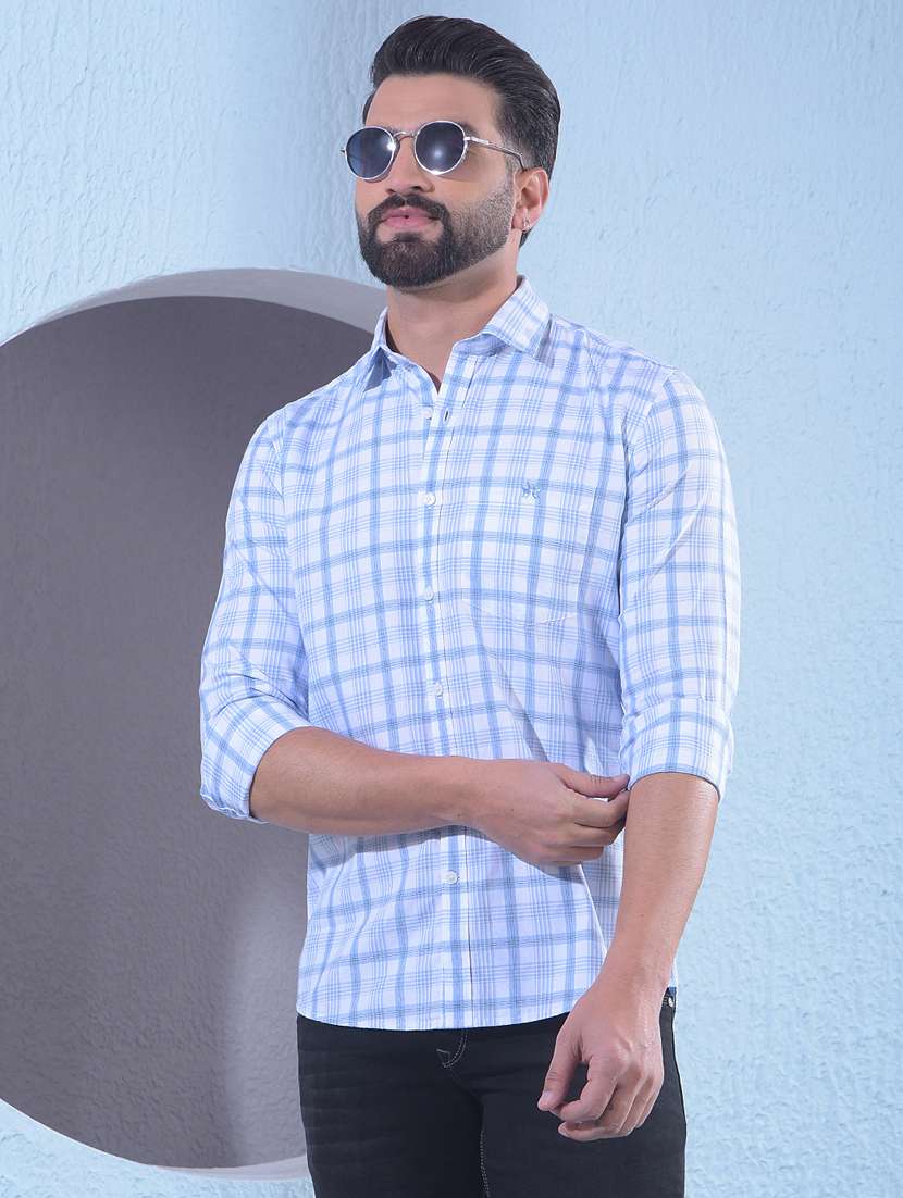 men checkered long sleeve slim fit casual shirt