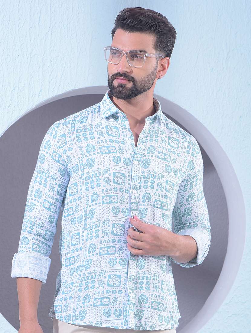 men printed long sleeve slim fit casual shirt