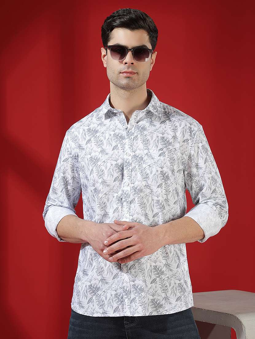crimsoune club men's grey floral print linen shirt