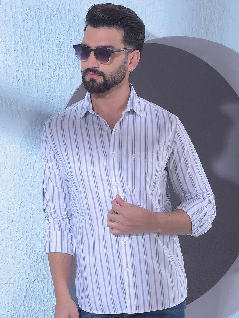men striped long sleeve slim fit casual shirt