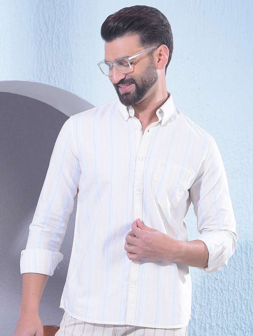 men striped long sleeve slim fit casual shirt